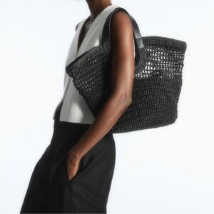 Cos  Woven Tote Bag with Black Leather‎ Straps